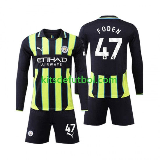 Equipación completa Niño Manchester City Phil Foden 47 Camiseta de visitante 2024-2025 Manga Larga