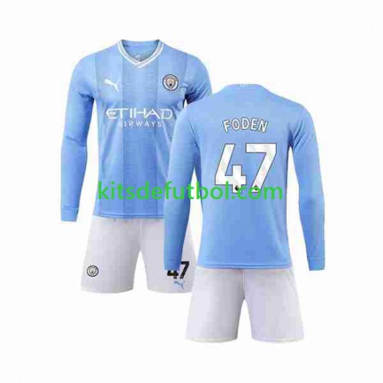 Equipación completa Niño Manchester City Phil Foden 47 Camiseta de local 2023-2024 Manga Larga