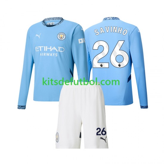 Equipación completa Niño Manchester City Savinho 26 Camiseta de local 2024-2025 Manga Larga