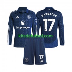 Equipación completa Niño Manchester United Alejandro Garnacho 17 Camiseta de visitante 2024-2025 Manga Larga