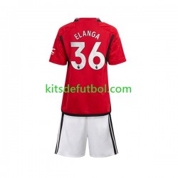 Equipación completa Niño Manchester United Anthony Elanga 36 Camiseta de local 2023-2024 Manga Corta