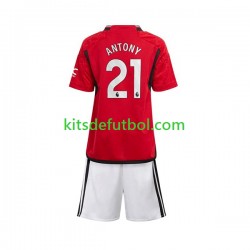 Equipación completa Niño Manchester United Antony Matheus 21 Camiseta de local 2023-2024 Manga Corta