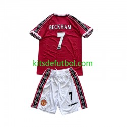 Equipación completa Niño Manchester United Beckham 7 Retro 1998-1999 Camiseta de local Manga Corta