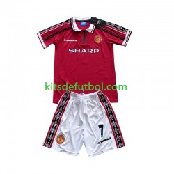 Equipación completa Niño Manchester United Beckham 7 Retro 1998-1999 Camiseta de local Manga Corta