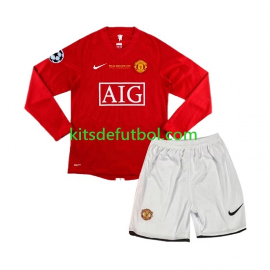 Equipación completa Niño Manchester United Champion League Retro 2007 Camiseta de local Manga Larga