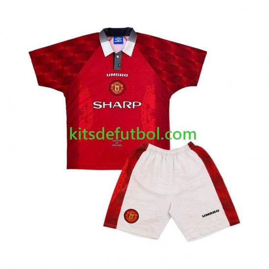 Equipación completa Niño Manchester United Retro 1996 Camiseta de local Manga Corta