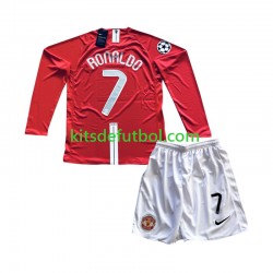 Equipación completa Niño Manchester United Cristiano Ronaldo 7 Champion League Retro 2007 Camiseta de local Manga Larga