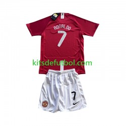 Equipación completa Niño Manchester United Cristiano Ronaldo 7 Champion League Retro 2007 Camiseta de local Manga Corta