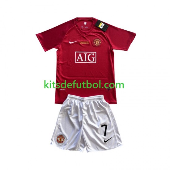 Equipación completa Niño Manchester United Cristiano Ronaldo 7 Champion League Retro 2007 Camiseta de local Manga Corta