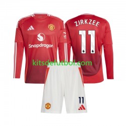 Equipación completa Niño Manchester United Joshua Zirkzee 11 Camiseta de local 2024-2025 Manga Larga