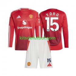 Equipación completa Niño Manchester United Leny Yoro 15 Camiseta de local 2024-2025 Manga Larga