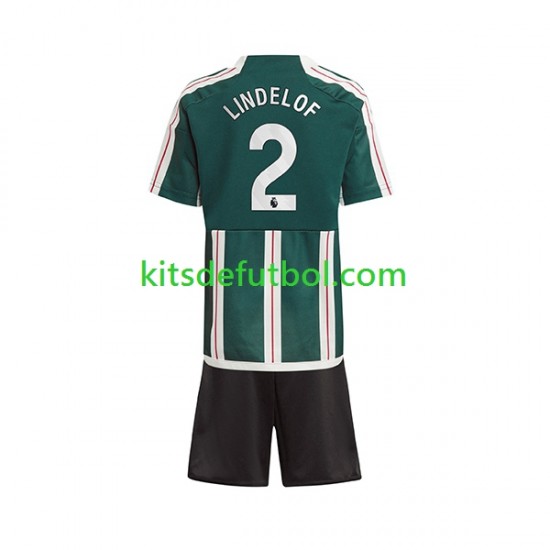 Equipación completa Niño Manchester United Lindelof 2 Camiseta de visitante 2023-2024 Manga Corta