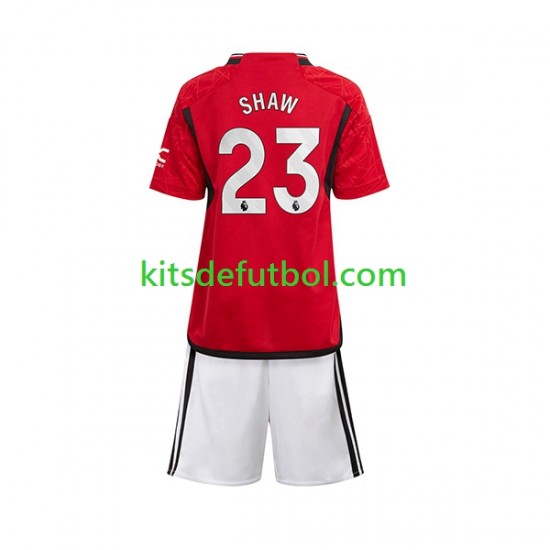 Equipación completa Niño Manchester United Luke Shaw 23 Camiseta de local 2023-2024 Manga Corta