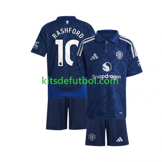 Equipación completa Niño Manchester United Marcus Rashford 10 Camiseta Rojo de visitante 2024-2025 Manga Corta