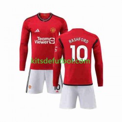 Equipación completa Niño Manchester United Marcus Rashford 10 Camiseta de local 2023-2024 Manga Larga