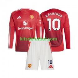 Equipación completa Niño Manchester United Marcus Rashford 10 Camiseta de local 2024-2025 Manga Larga