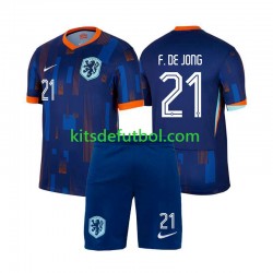 Equipación completa Niño Países Bajos Frenkie de Jong 21 Euro 2024 Camiseta de visitante Manga Corta