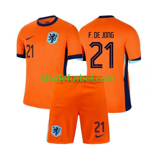 Equipación completa Niño Países Bajos Frenkie de Jong 21 Euro 2024 Camiseta de local Manga Corta