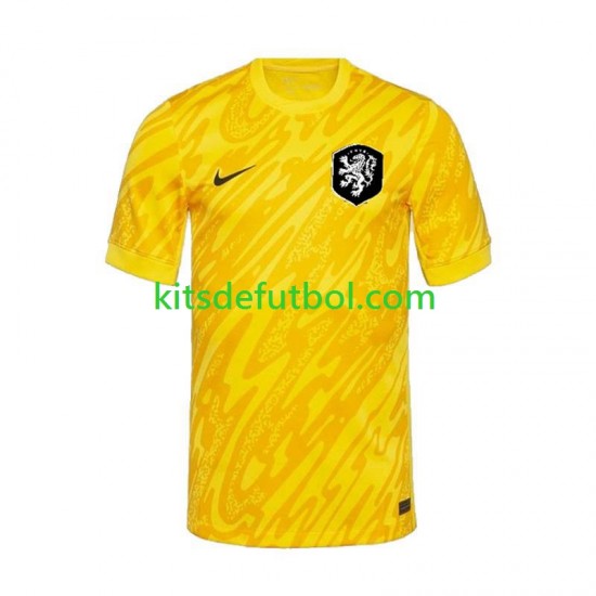 Países Bajos Portero Euro 2024 Hombre Camiseta Amarillo de visitante Manga Corta