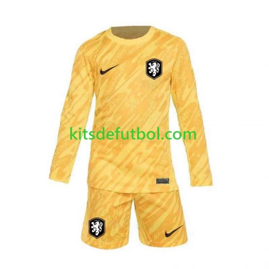 Equipación completa Niño Países Bajos Portero Euro 2024 Camiseta de visitante Manga Larga