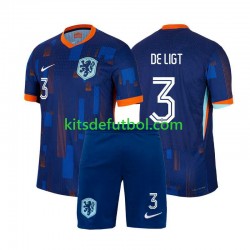 Equipación completa Niño Países Bajos Matthijs de Ligt 3 Euro 2024 Camiseta de visitante Manga Corta