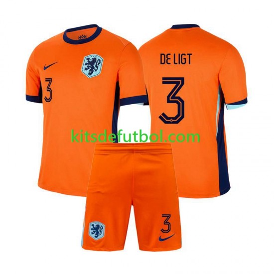 Equipación completa Niño Países Bajos Matthijs de Ligt 3 Euro 2024 Camiseta de local Manga Corta