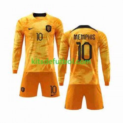 Equipación completa Niño Países Bajos Memphis 10 World Cup 2022 Camiseta de local Manga Larga