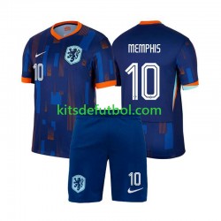Equipación completa Niño Países Bajos Memphis Depay 10 Euro 2024 Camiseta de visitante Manga Corta
