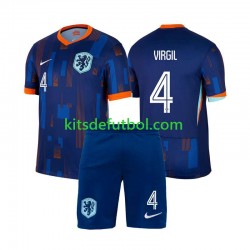 Equipación completa Niño Países Bajos Virgil van Dijk 4 Euro 2024 Camiseta de visitante Manga Corta