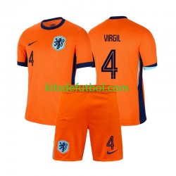 Equipación completa Niño Países Bajos Virgil van Dijk 4 Euro 2024 Camiseta de local Manga Corta