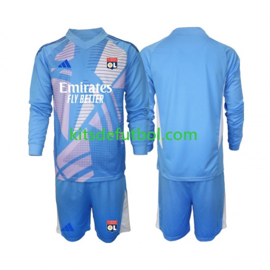 Equipación completa Niño Olympique de Lyon Portero Camiseta Azul alternativa 2024-2025 Manga Larga