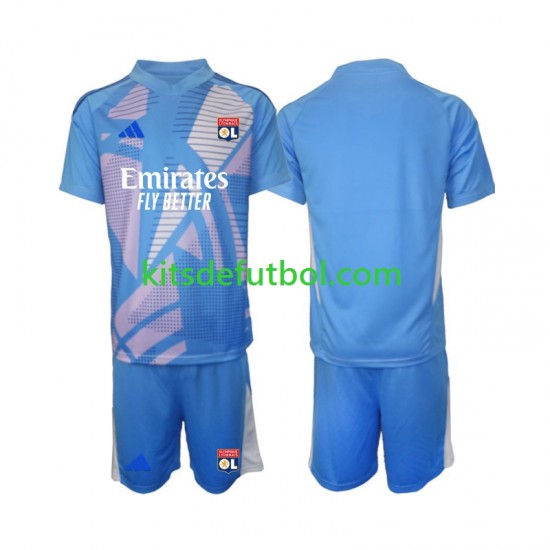 Equipación completa Niño Olympique de Lyon Portero Camiseta Azul alternativa 2024-2025 Manga Corta