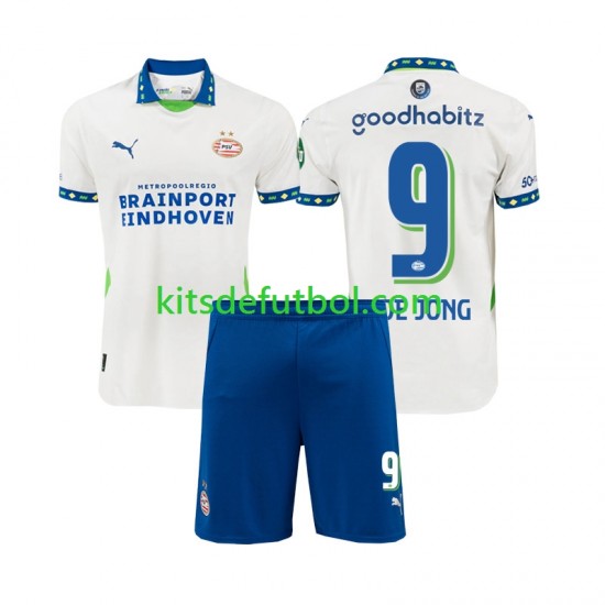 Equipación completa Niño PSV Eindhoven DE JONG 9 Camiseta alternativa 2024-2025 Manga Corta