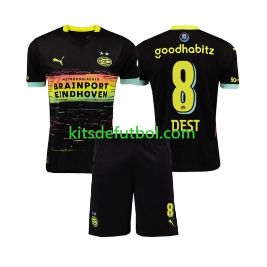 Equipación completa Niño PSV Eindhoven Sergino Dest 8 Camiseta de visitante 2024-2025 Manga Corta