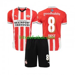 Equipación completa Niño PSV Eindhoven Sergino Dest 8 Camiseta de local 2024-2025 Manga Corta