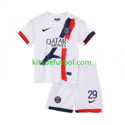 Equipación completa Niño Paris Saint-Germain Bradley Barcola 29 Camiseta de visitante 2024-2025 Manga Corta