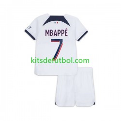 Equipación completa Niño Paris Saint-Germain Kylian Mbappe 7 Camiseta de visitante 2023-2024 Manga Corta