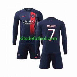 Equipación completa Niño Paris Saint-Germain Kylian Mbappe 7 Camiseta de local 2023-2024 Manga Larga