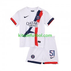 Equipación completa Niño Paris Saint-Germain Willian Pacho 51 Camiseta de visitante 2024-2025 Manga Corta