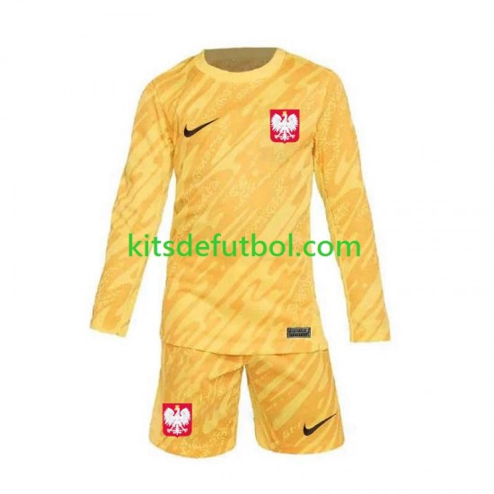 Equipación completa Niño Polonia Portero Euro 2024 Camiseta Amarillo de local Manga Larga