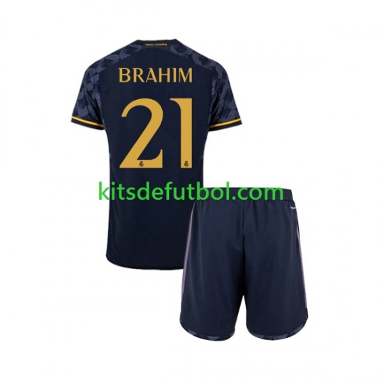 Equipación completa Niño Real Madrid Brahim Diaz 21 Camiseta de visitante 2023-2024 Manga Corta