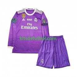 Equipación completa Niño Real Madrid Retro 2016 Camiseta de visitante Manga Larga