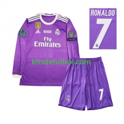 Equipación completa Niño Real Madrid Cristiano Ronaldo 7 Retro 2016 Camiseta de visitante Manga Larga
