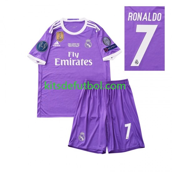 Equipación completa Niño Real Madrid Cristiano Ronaldo 7 Retro 2016 Camiseta de visitante Manga Corta