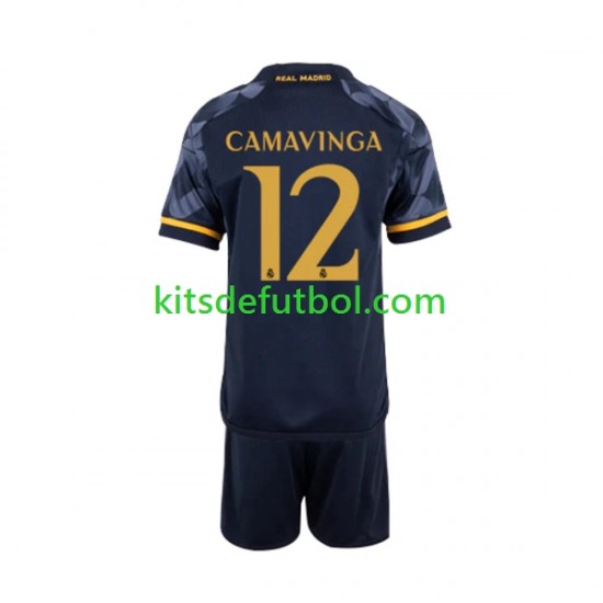 Equipación completa Niño Real Madrid EDUARDO CAMAVINGA 12 Camiseta de visitante 2023-2024 Manga Corta