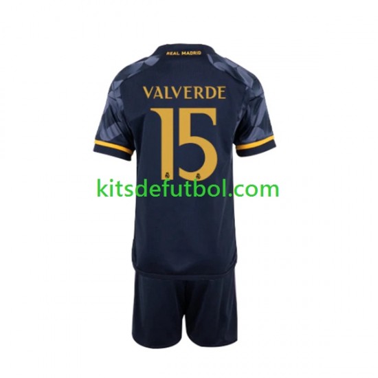 Equipación completa Niño Real Madrid Federico Valverde 15 Camiseta de visitante 2023-2024 Manga Corta