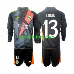 Equipación completa Niño Real Madrid Portero Andriy Lunin 13 Camiseta Negro de visitante 2024-2025 Manga Larga