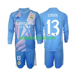 Equipación completa Niño Real Madrid Portero Andriy Lunin 13 Camiseta de local 2024-2025 Manga Larga