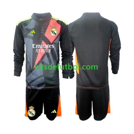 Equipación completa Niño Real Madrid Portero Camiseta Negro de visitante 2024-2025 Manga Larga