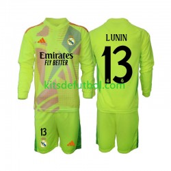 Equipación completa Niño Real Madrid Portero Lunin 13 Camiseta Cuarta 2024-2025 Manga Larga